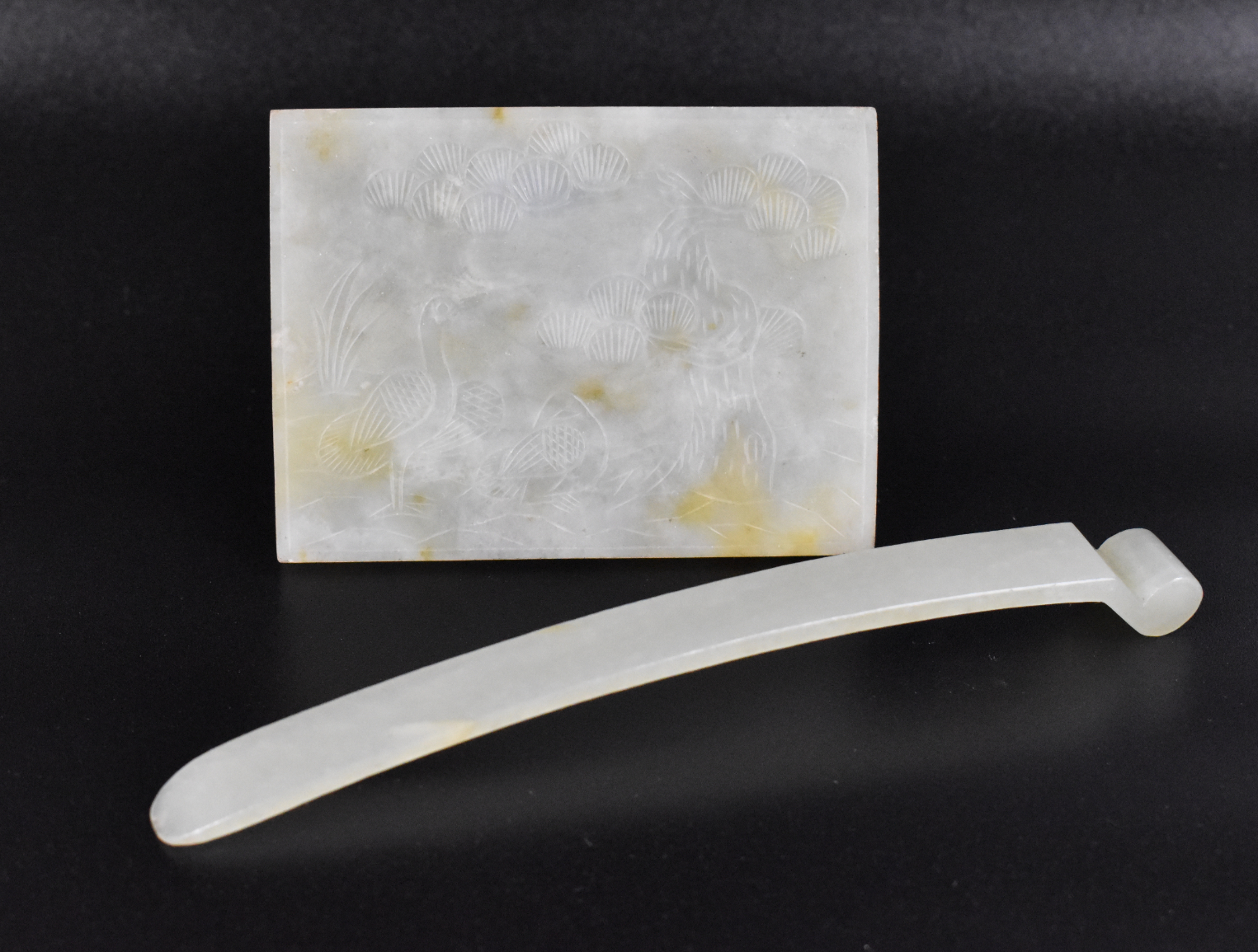 CHINESE JADE CARVED BELT BUCKLE &