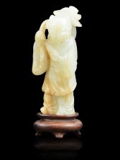 CHINESE JADE CARVED BOY HOLDIN
