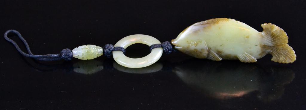 Chinese Jade Carved Fish on Knotted