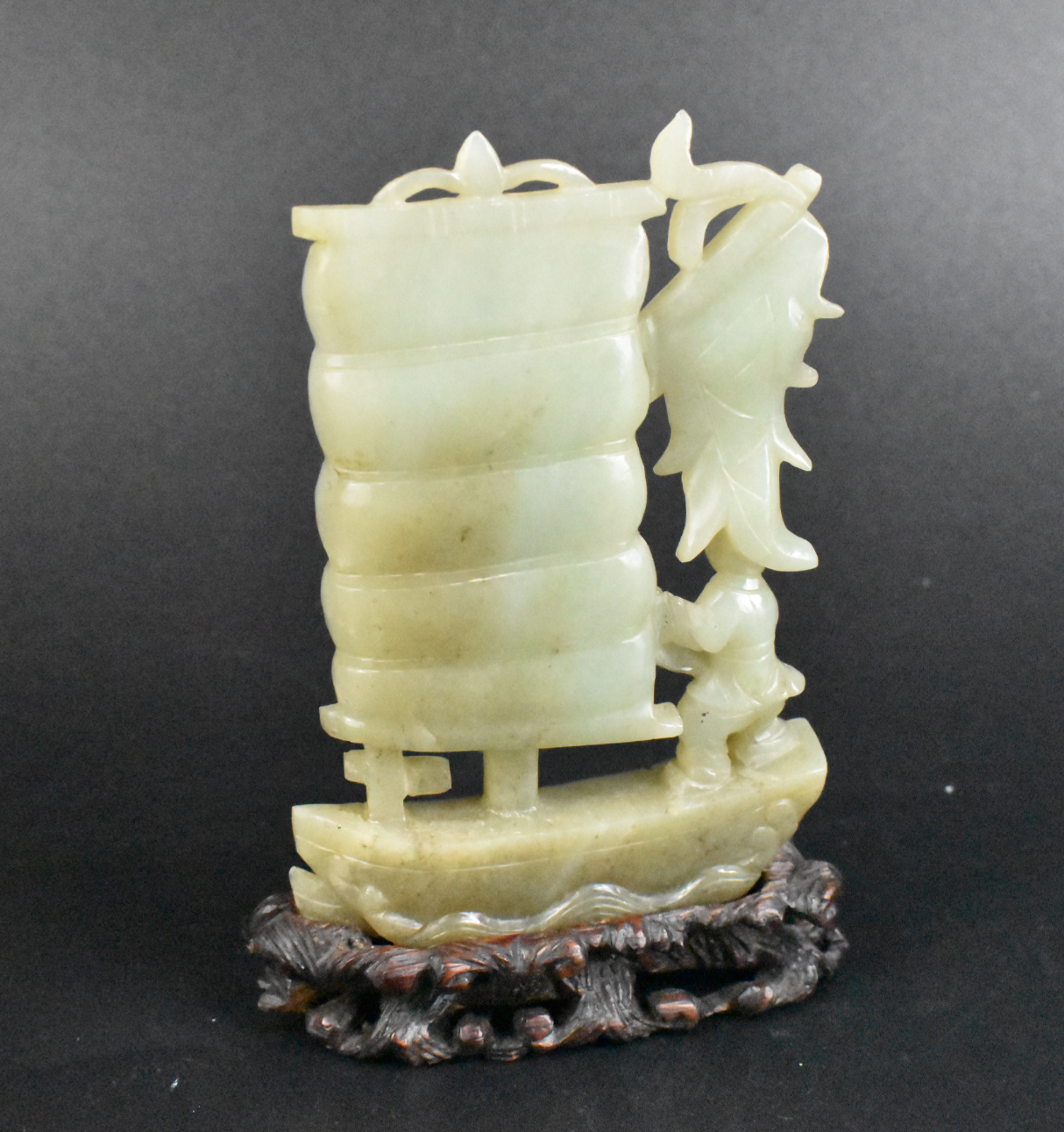 CHINESE JADE CARVED SAILING BOAT