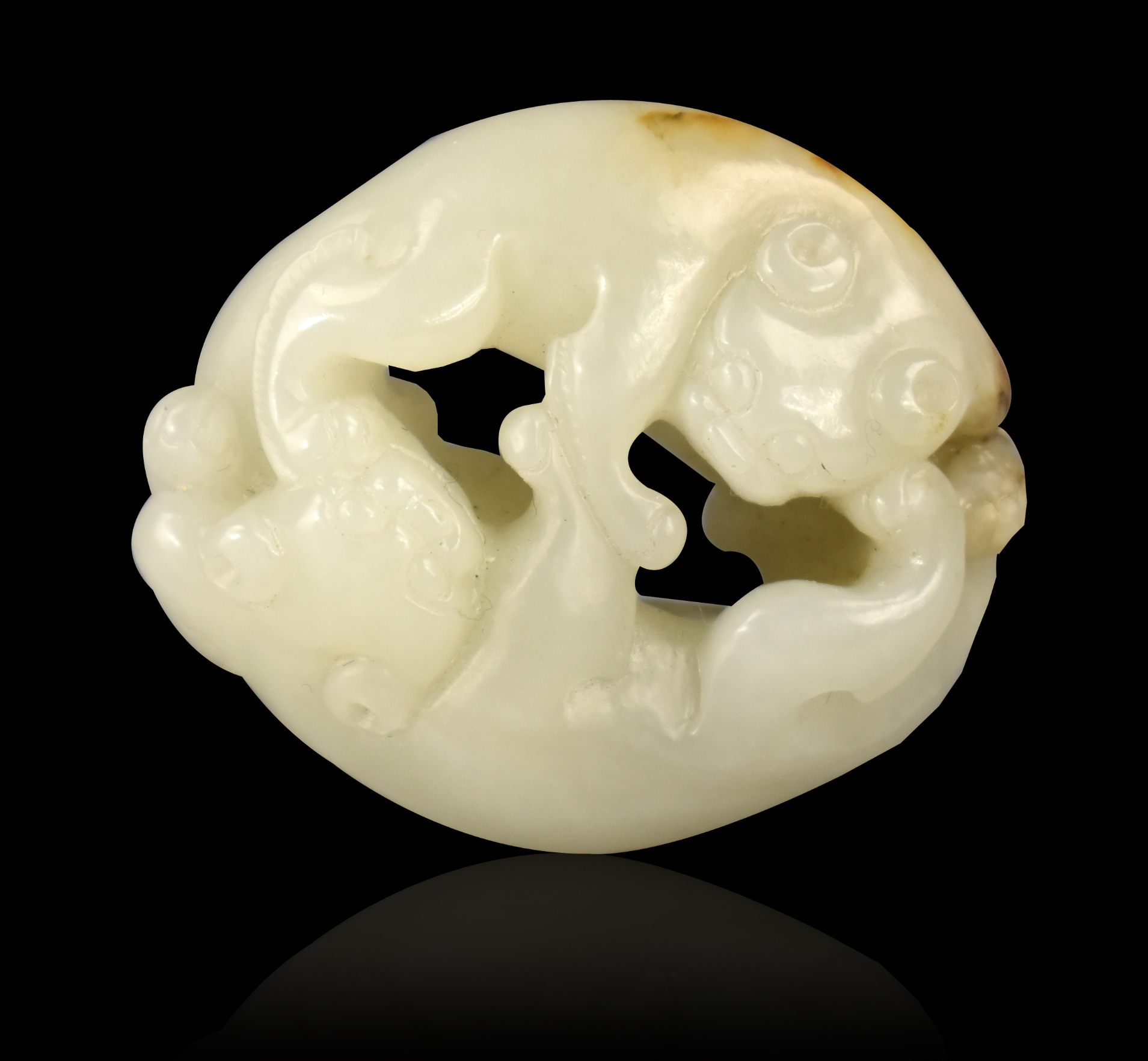 CHINESE JADE CARVED TWIN BEAST