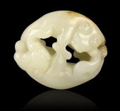 CHINESE JADE CARVED TWIN BEAST