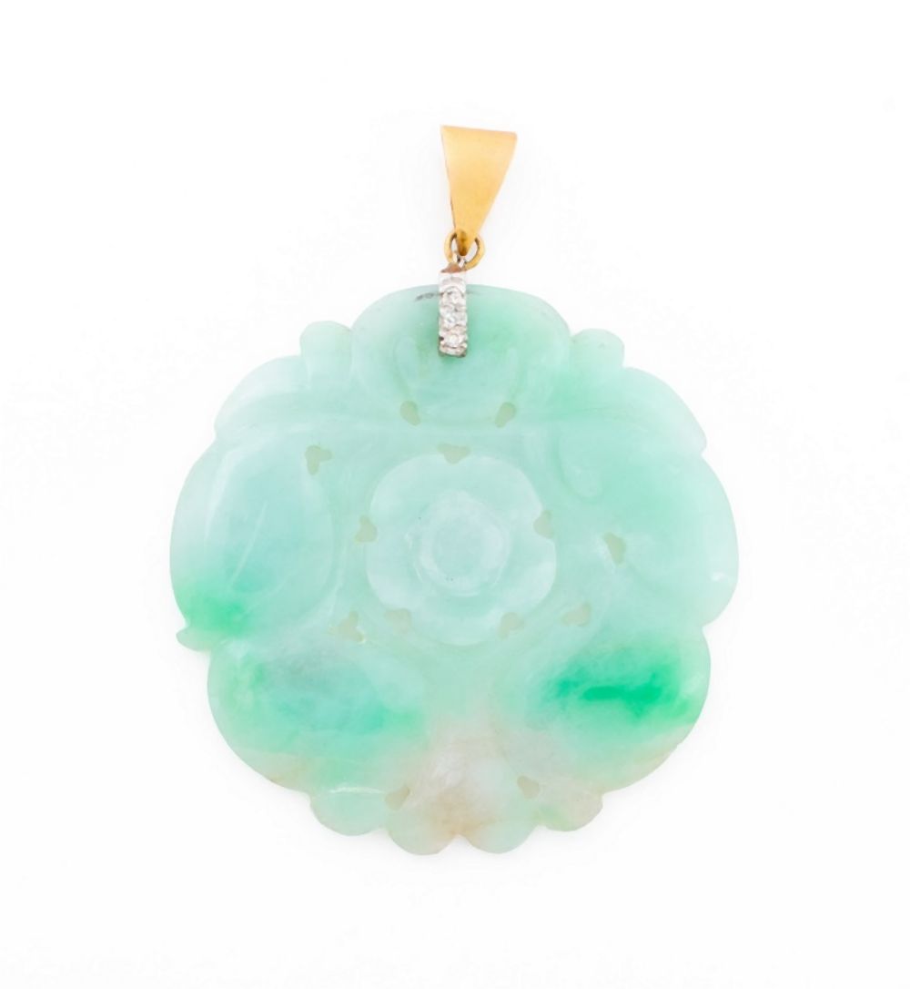 CHINESE JADE & DIAMOND PENDANT