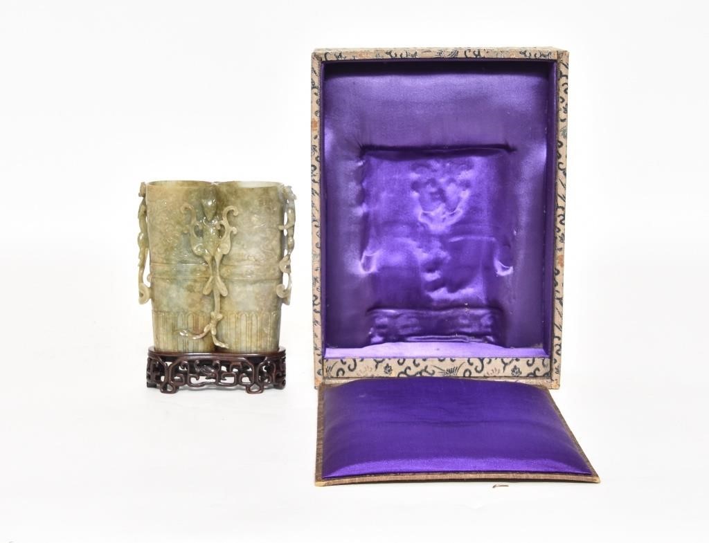 Chinese jade double vase, finely
