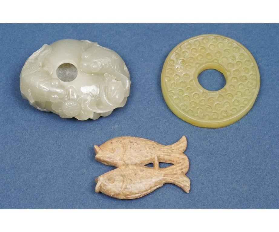 Chinese jade koi and a carved ink