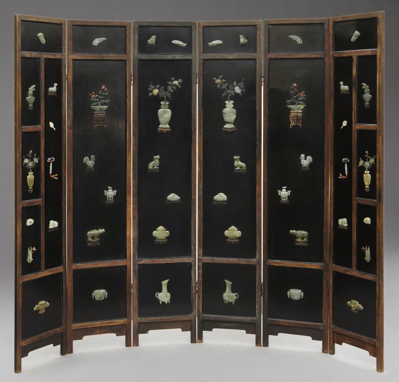 Chinese jade mounted six panel