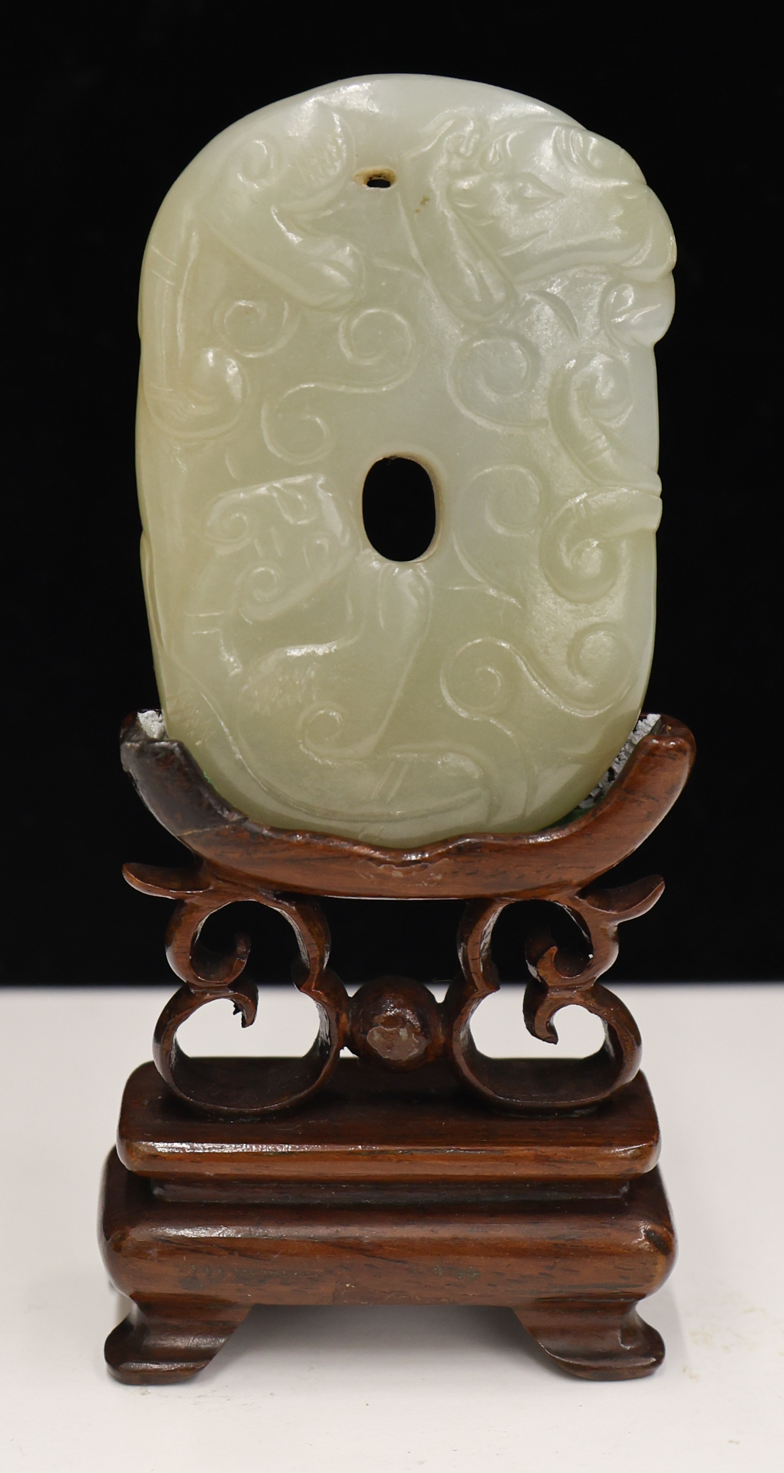 Chinese Jade Qilin Pendant on Stand