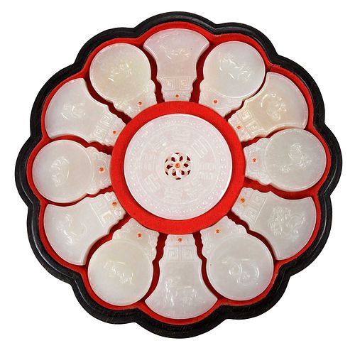 CHINESE JADE ZODIAC PENDANTS SET IN