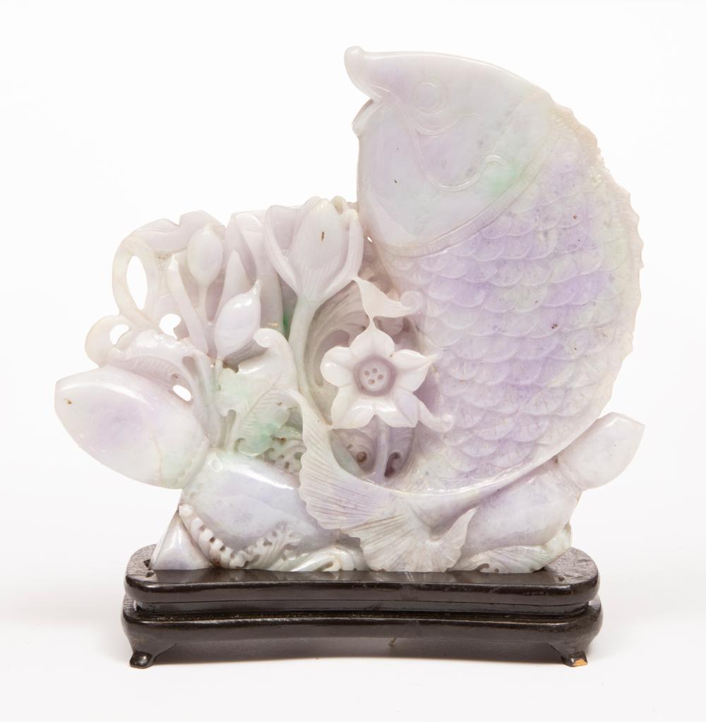 CHINESE JADEITE CARP AND LOTUS