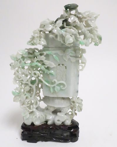 CHINESE JADITE VASE & STANDEtched