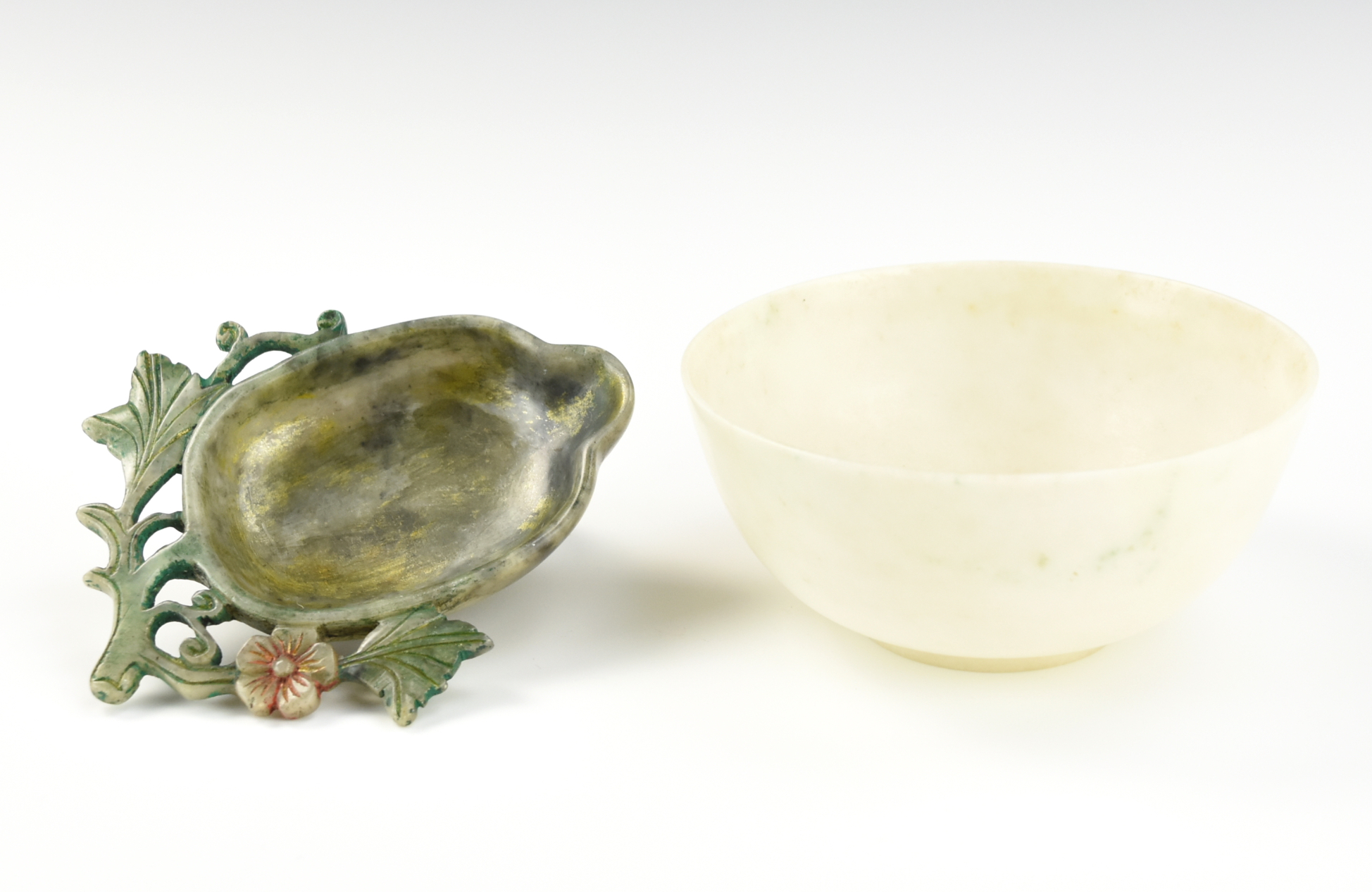 CHINESE JADITED CARVED BOWL &