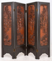 CHINESE LACQUER AND CARVED WOO