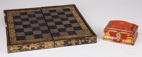 CHINESE LACQUER CHESS BOARD AND