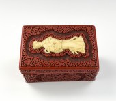 CHINESE LACQUER COVERED BOX W/