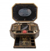 CHINESE LACQUER SEWING BOX Ear