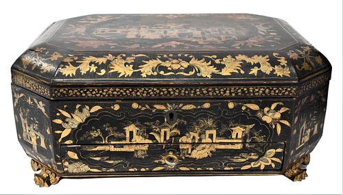 CHINESE LACQUER SEWING BOXChinese