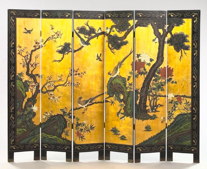 Chinese Lacquer Six-Panel Folding