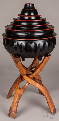 CHINESE LACQUER STACKING BOXES ON