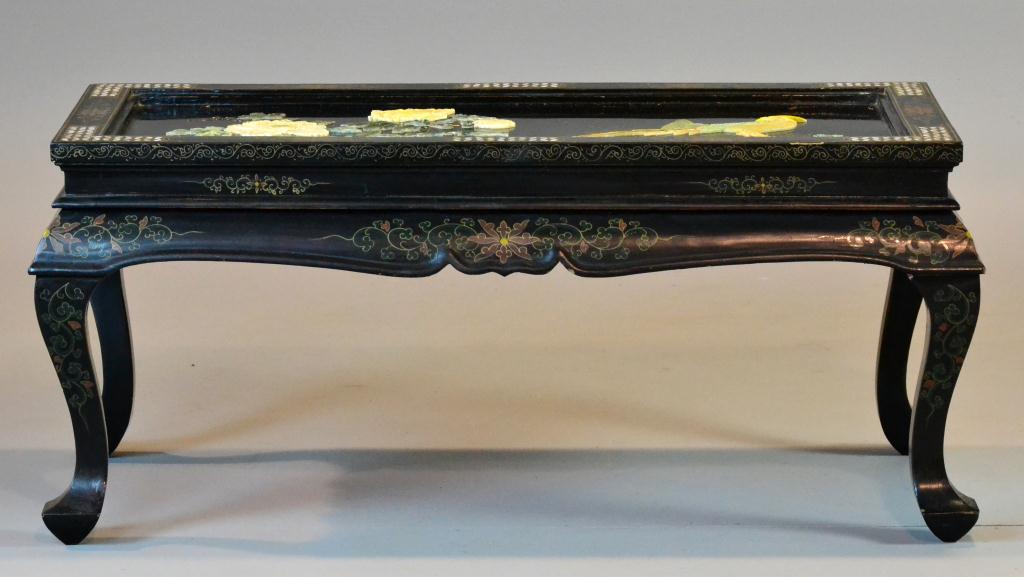 Chinese Lacquer Table with Jade