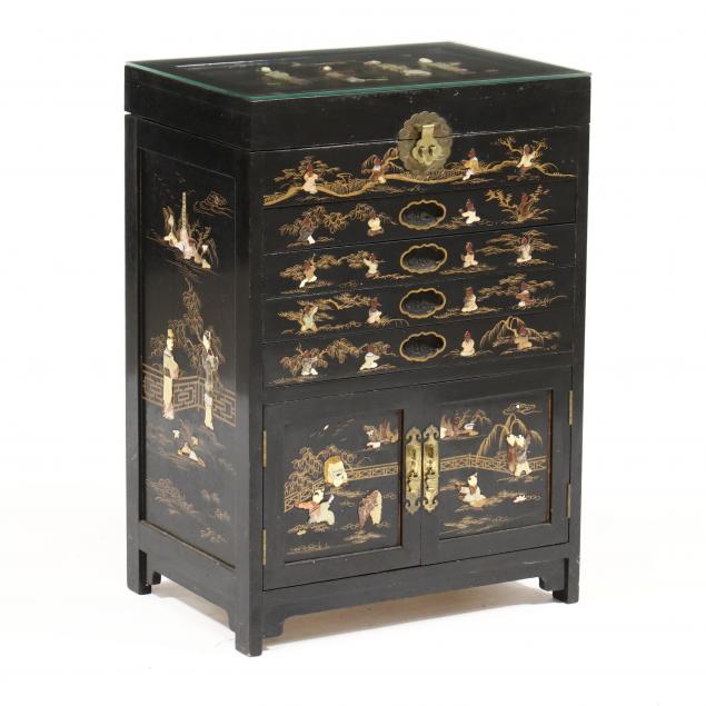 CHINESE LACQUERED AND BONE INLAID