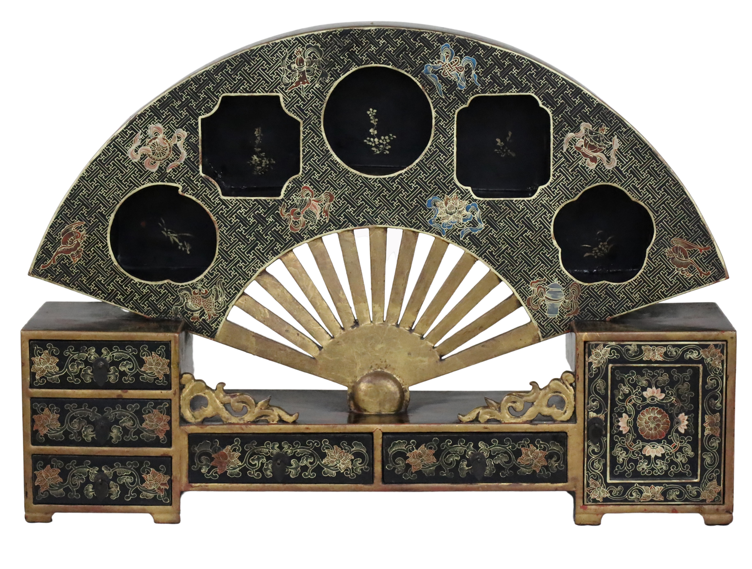 CHINESE LACQUERED FAN FORM TABLETOP