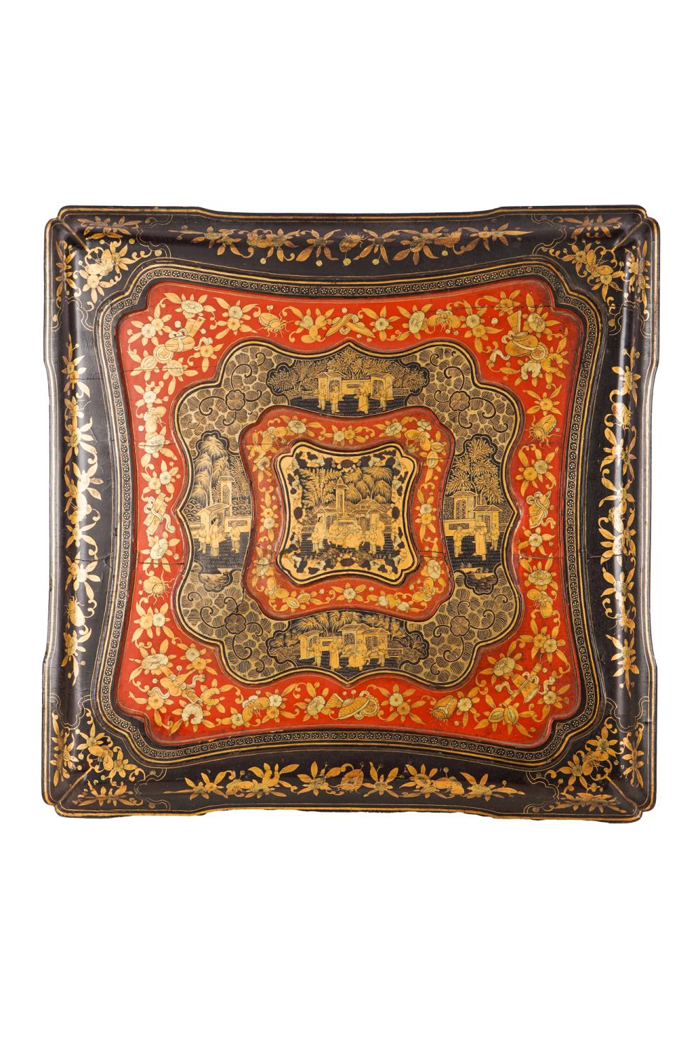 CHINESE LACQUERED & PARCEL GILT