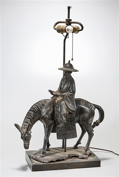 Chinese lamp; bronze sculpture of a