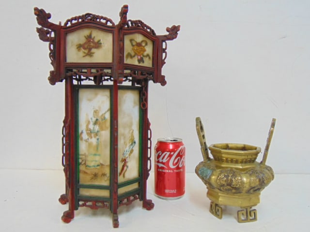 CHINESE LANTERN & BRASS INCENSE