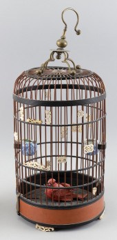 CHINESE LAQUERED WOOD BIRDCAGE