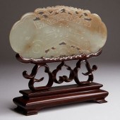 CHINESE LARGE CARVED JADE PLAQ
