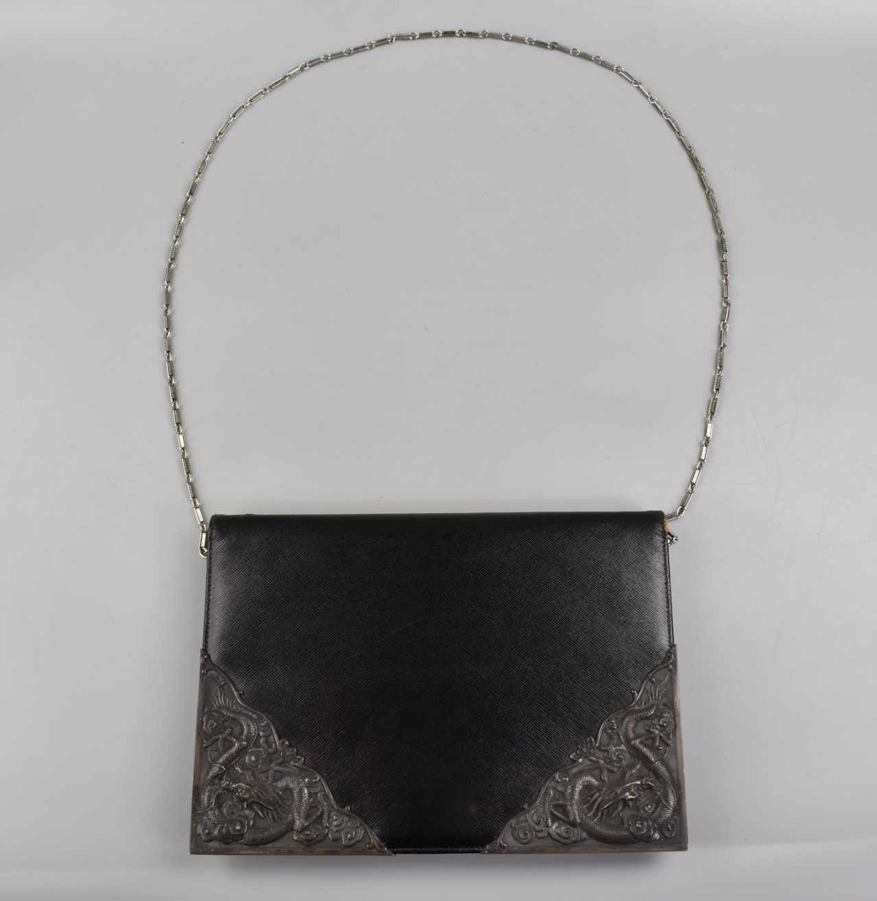 CHINESE LEATHER PURSE W/ SILVER