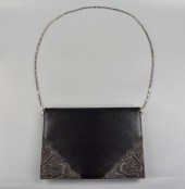 CHINESE LEATHER PURSE W/ SILVE