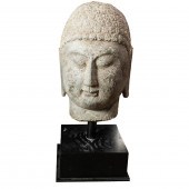 CHINESE LIMESTONE BUDDHA HEAD