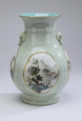 CHINESE LOBED FAMILLE ROSE FAN