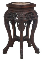 CHINESE MARBLE-INSET CARVED HA