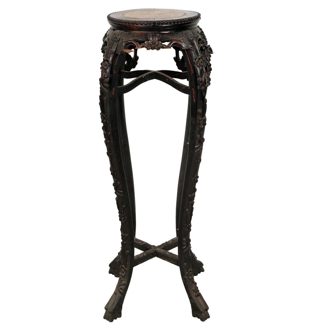 CHINESE MARBLE-INSET CARVED WOOD