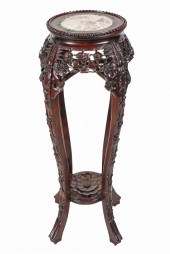 CHINESE MARBLE-INSET CARVED WO