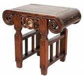 CHINESE MARBLE-INSET CARVED WO
