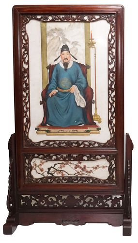 CHINESE MARBLE-INSET HARDWOOD TABLE