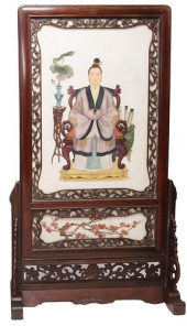 CHINESE MARBLE-INSET HARDWOOD