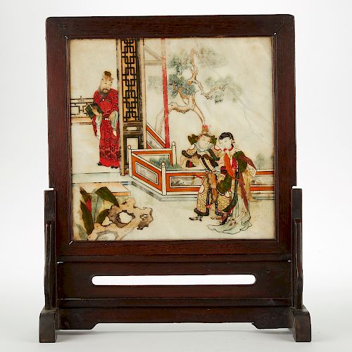 CHINESE MARBLE INSET TABLE SCREEN