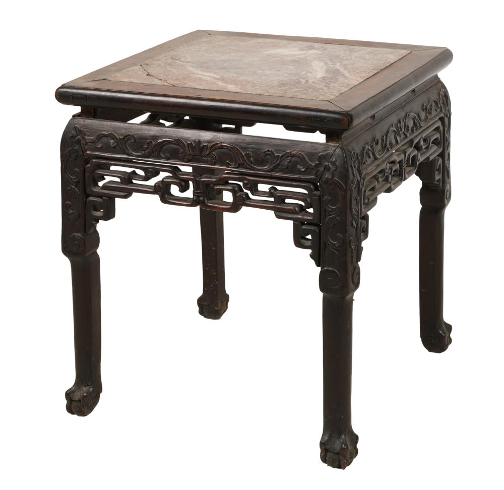 CHINESE MARBLE-TOP CARVED WOOD