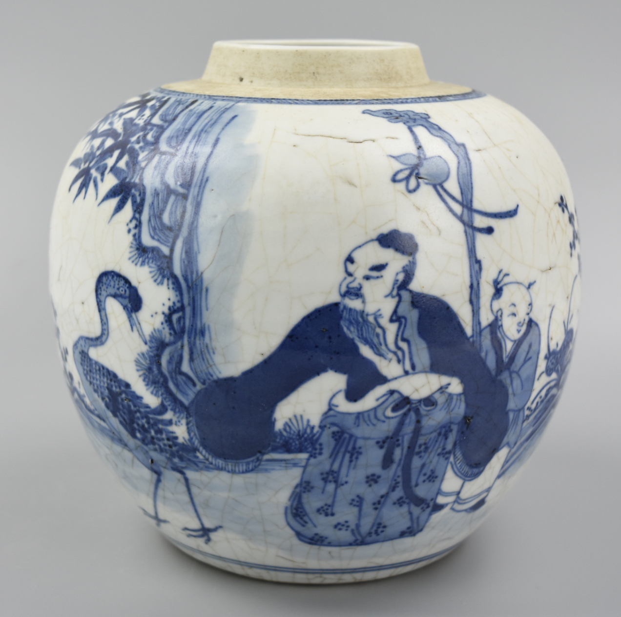CHINESE MING STYLE B & W JAR W/