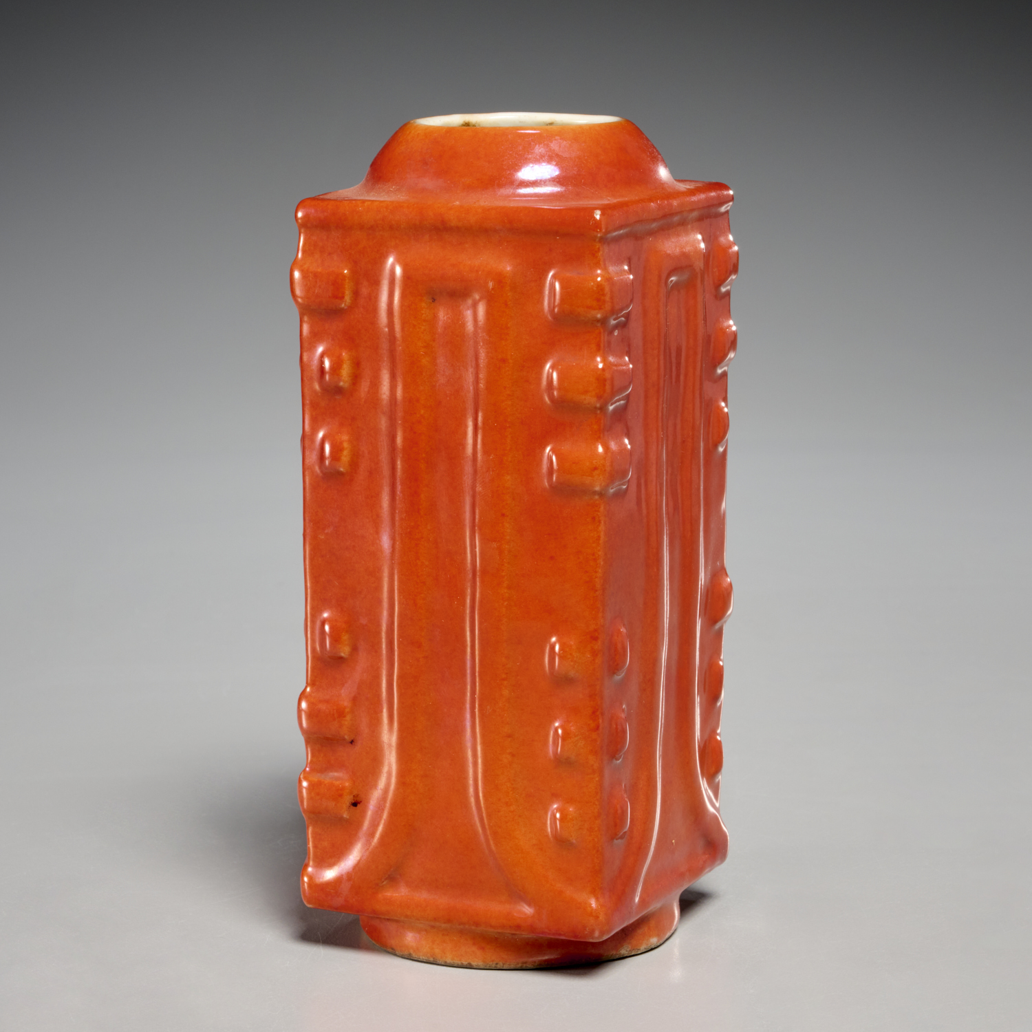 CHINESE MONOCHROME RED CONG VASE