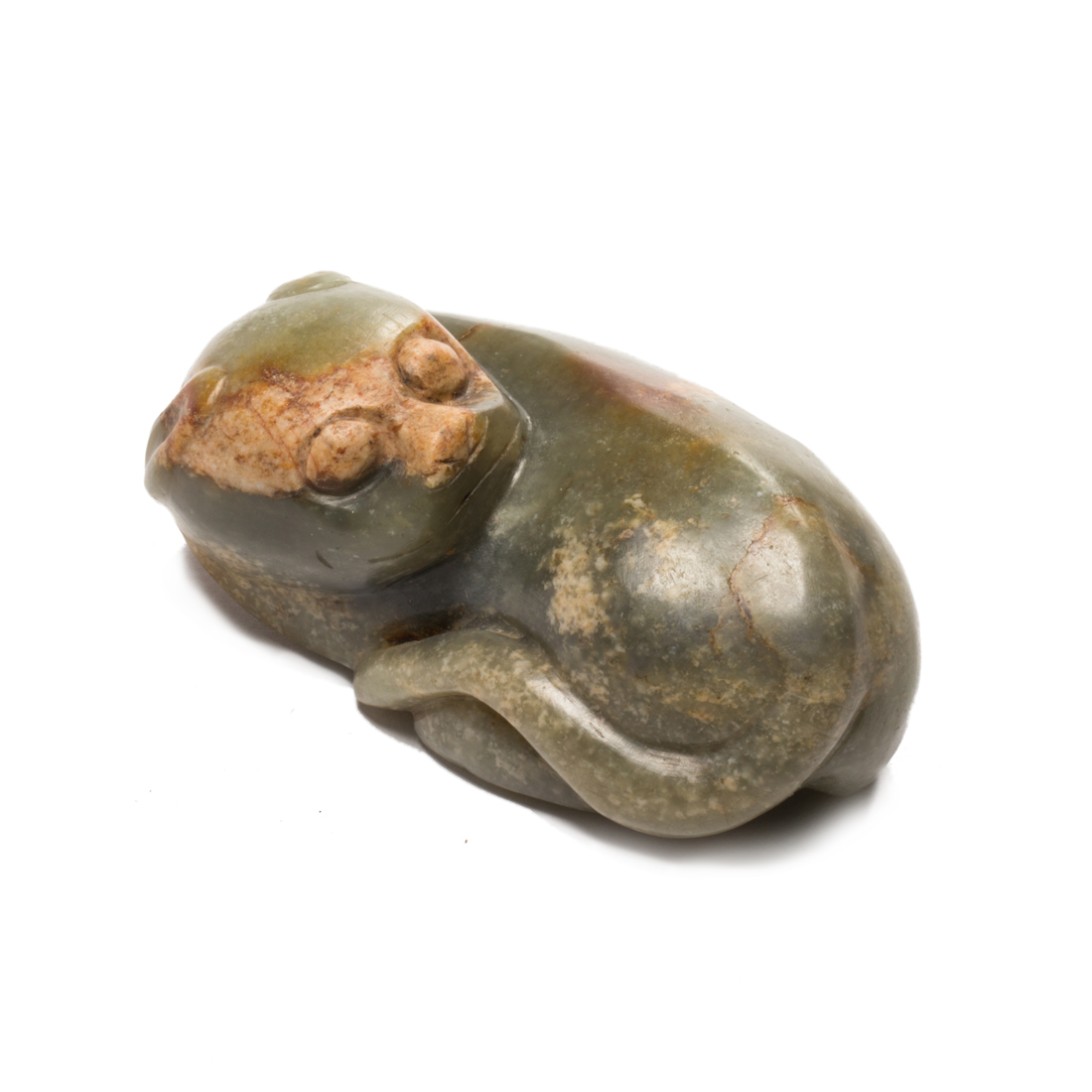 CHINESE MOTTLED CELADON JADE OF A
