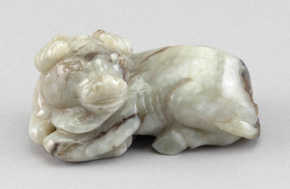 CHINESE MOTTLED JADE CARVING OF A