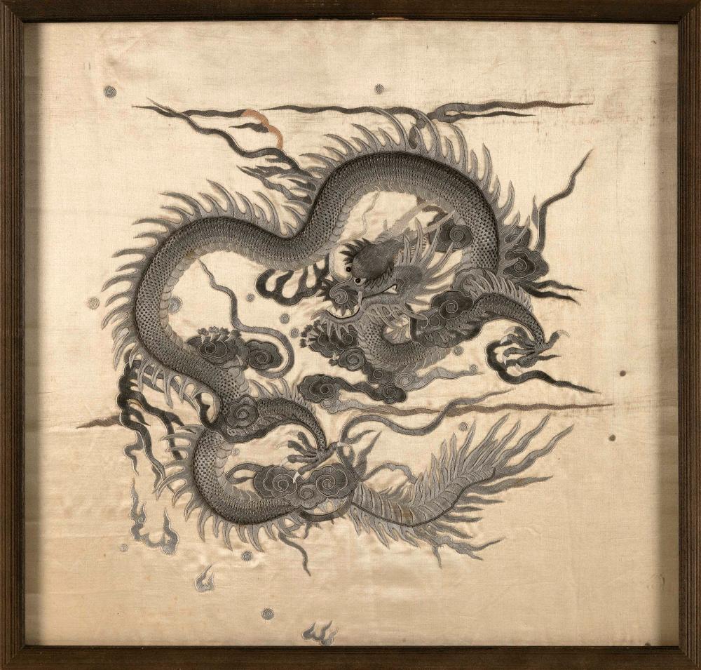 CHINESE NEEDLEWORK OF A DRAGON LATE