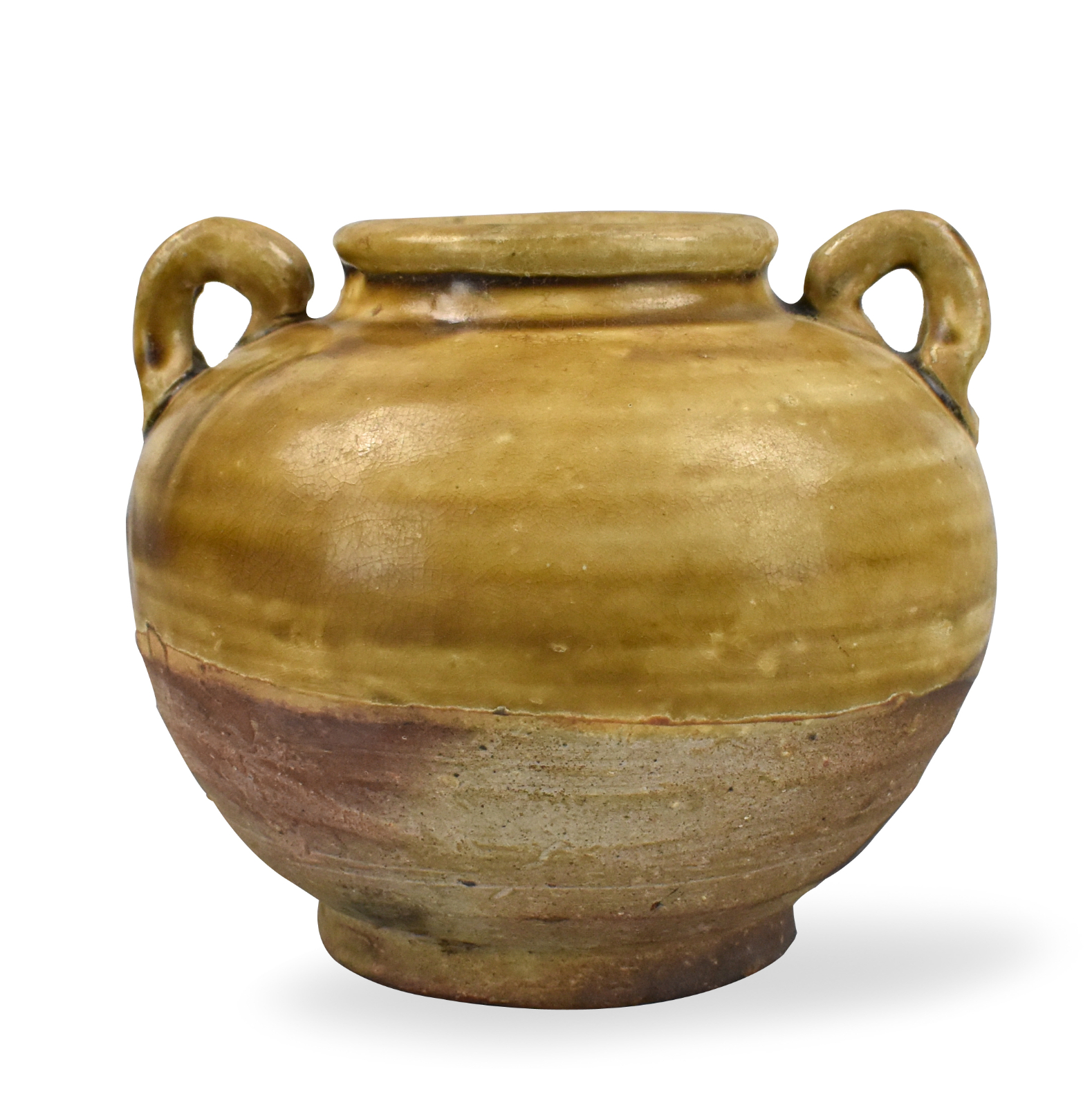 CHINESE OLIVE-GLAZED HANDLE JAR,