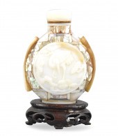 CHINESE OPAL CARVED SNUFF BOTT