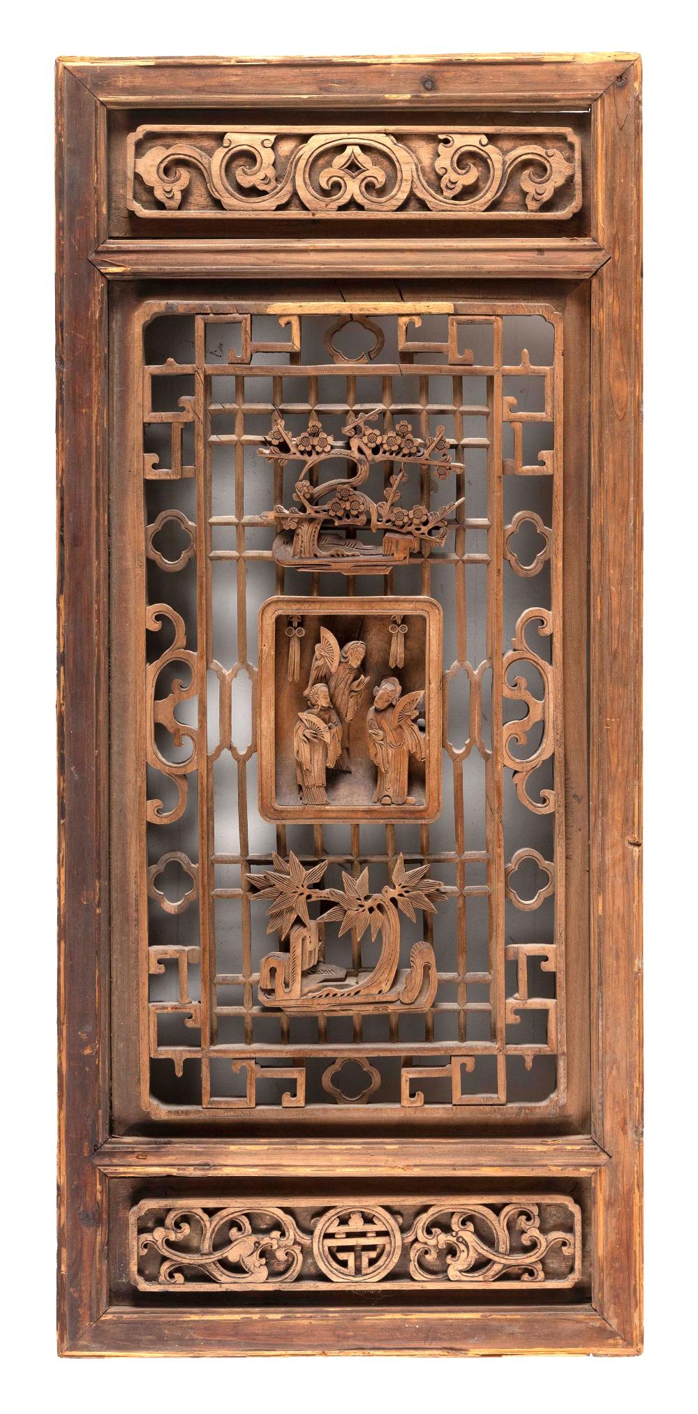CHINESE OPEN-CARVED WOOD PANEL LATE